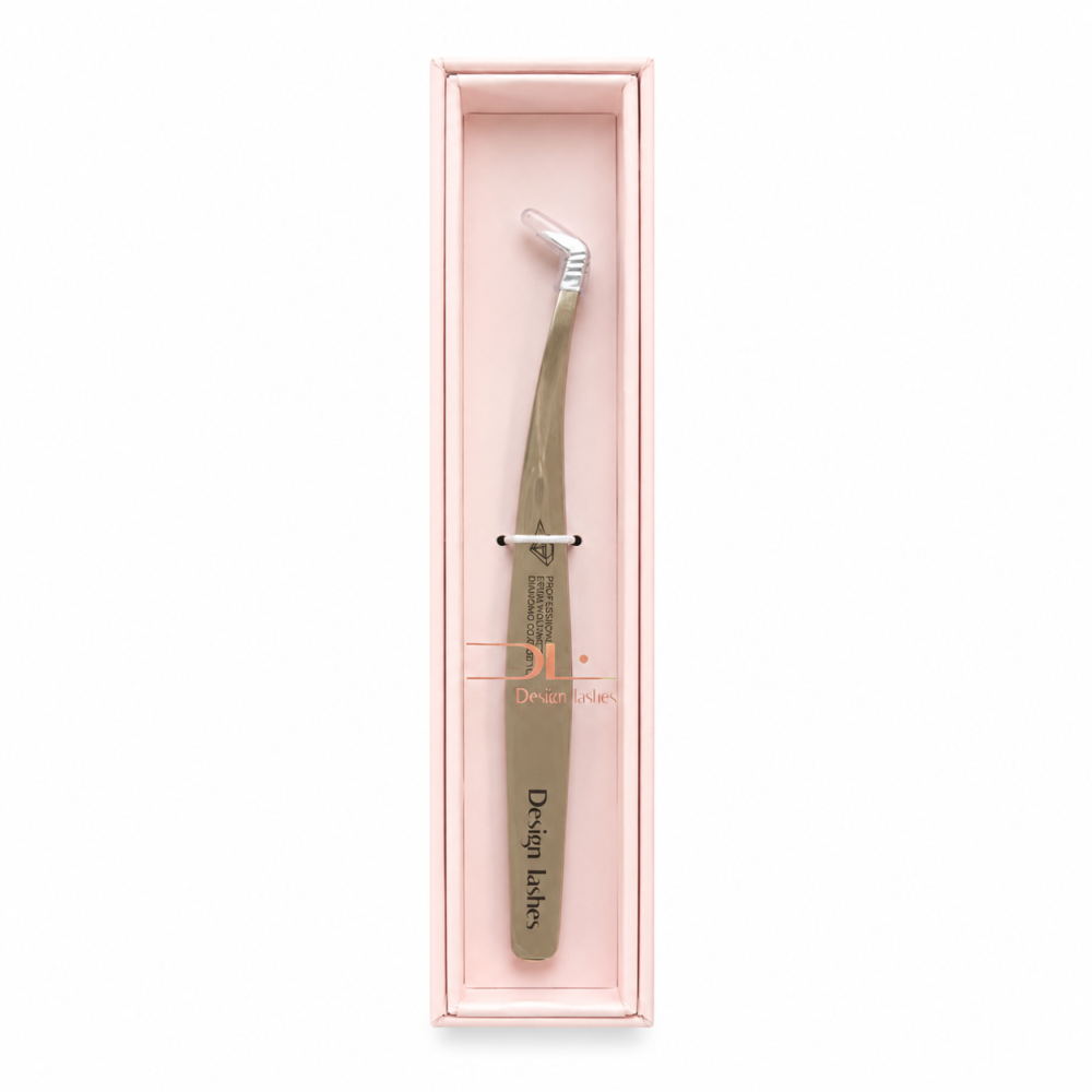Пінцет Design Lashes для нарощування вій Чобіток Diamond V/75D-MR вигнутий дзеркальний 12 см