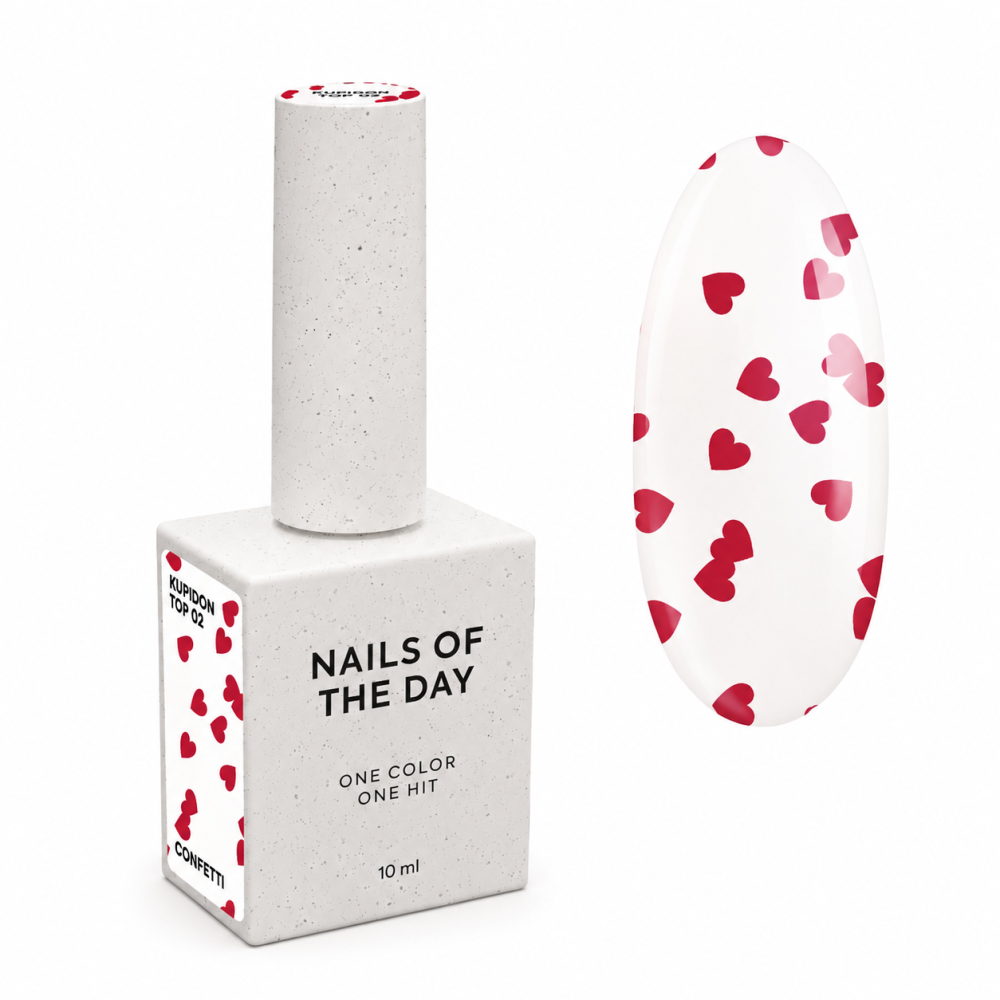 Топ для гель-лака без липкого слоя Nails Of The Day Kupidon Top 02 с бордовыми сердечками 10 мл