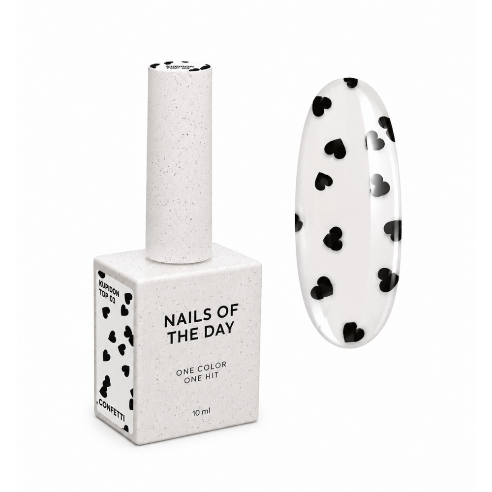 Топ для гель-лака без липкого слоя Nails Of The Day Kupidon Top 03 с черными сердечками 10 мл