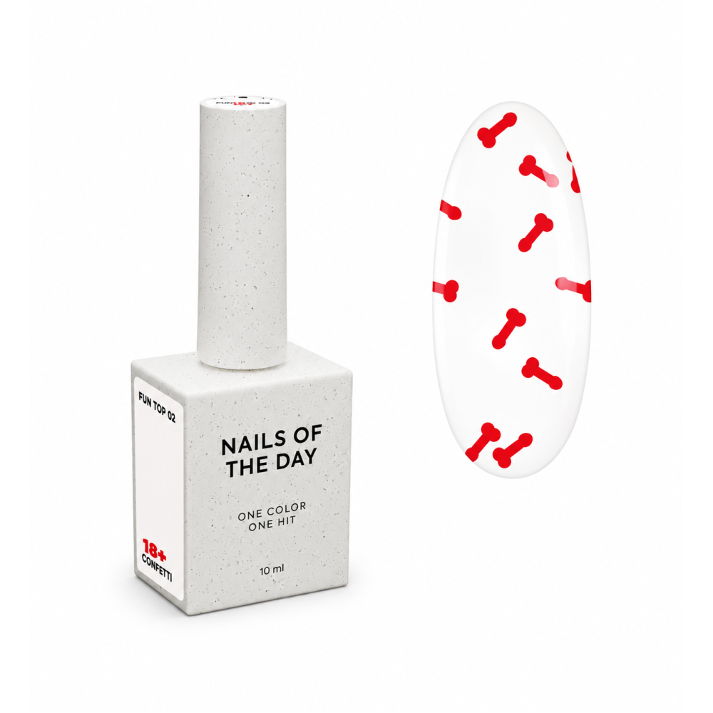 Топ для гель-лака без липкого слоя Nails Of The Day Fun! Top 02 с красным арт-декором 10 мл