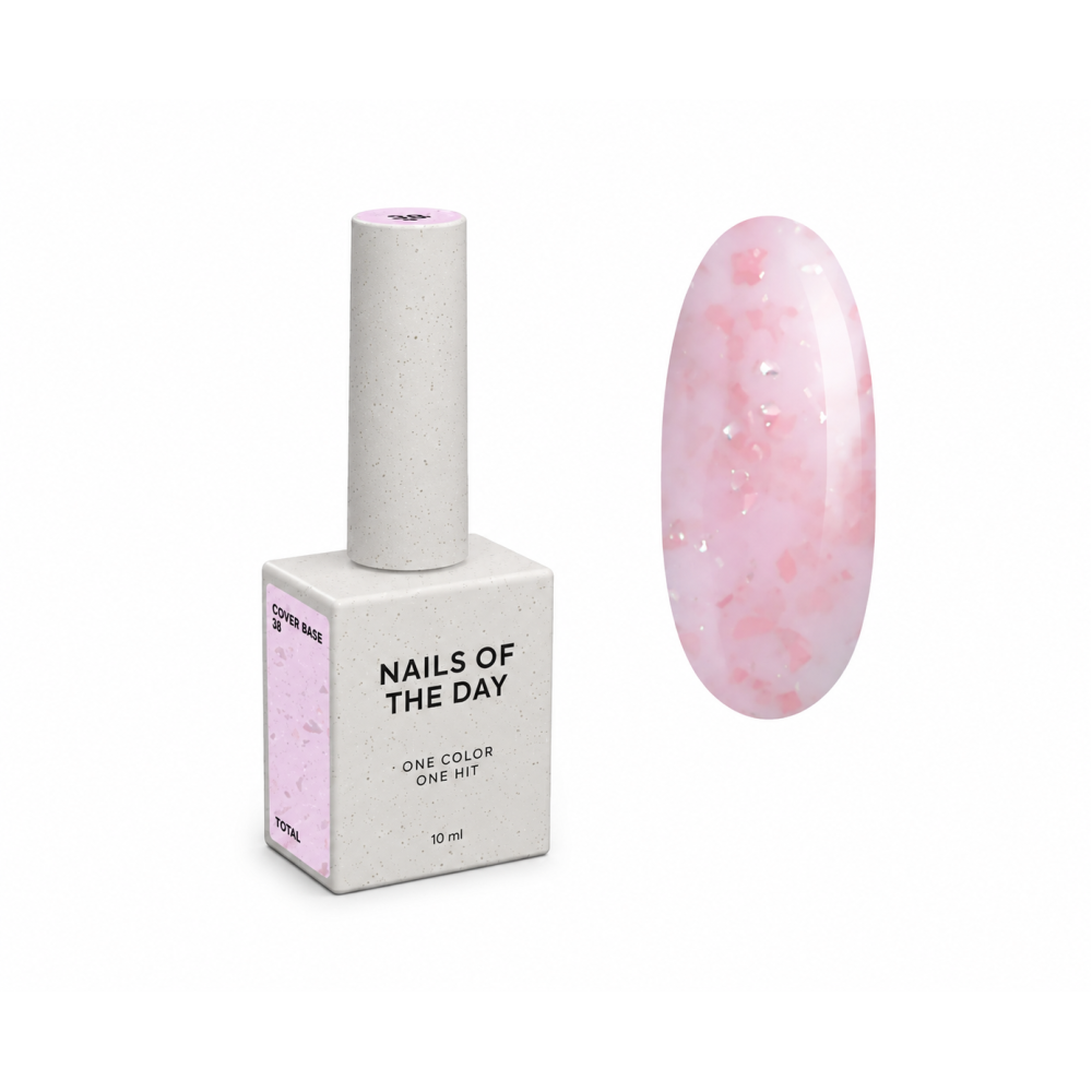 База камуфлирующая Nails Of The Day Cover Base New Formula Potal 38 розово-молочный с розовой и серебряной поталью 10 мл