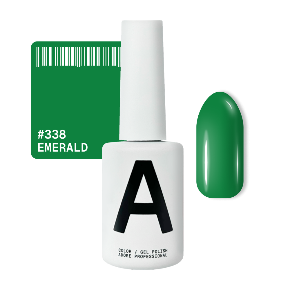 Гель-лак Adore Professional 338 Emerald насичений зелений з трав’янистим підтоном 12 мл
