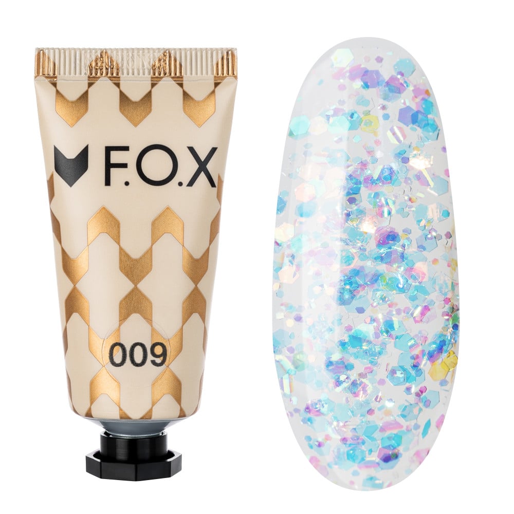 Полигель F.O.X Poly Gel Nano 009 прозрачно-голубой с камифубуками разного цвета и размера 15 мл