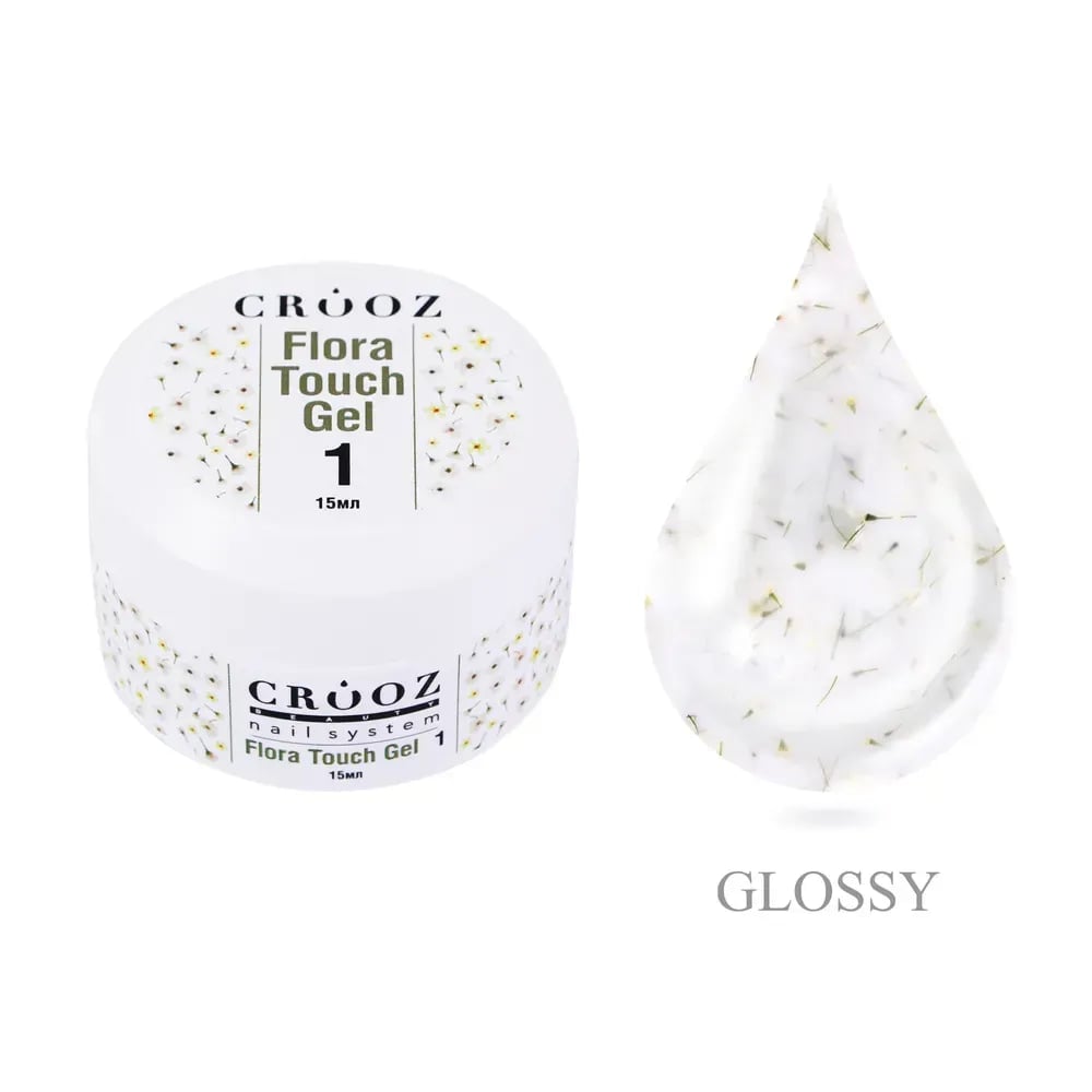 Гель будівельний Crooz Flora Touch Gel 01 молочний з зеленими сухоцвітами 15 мл