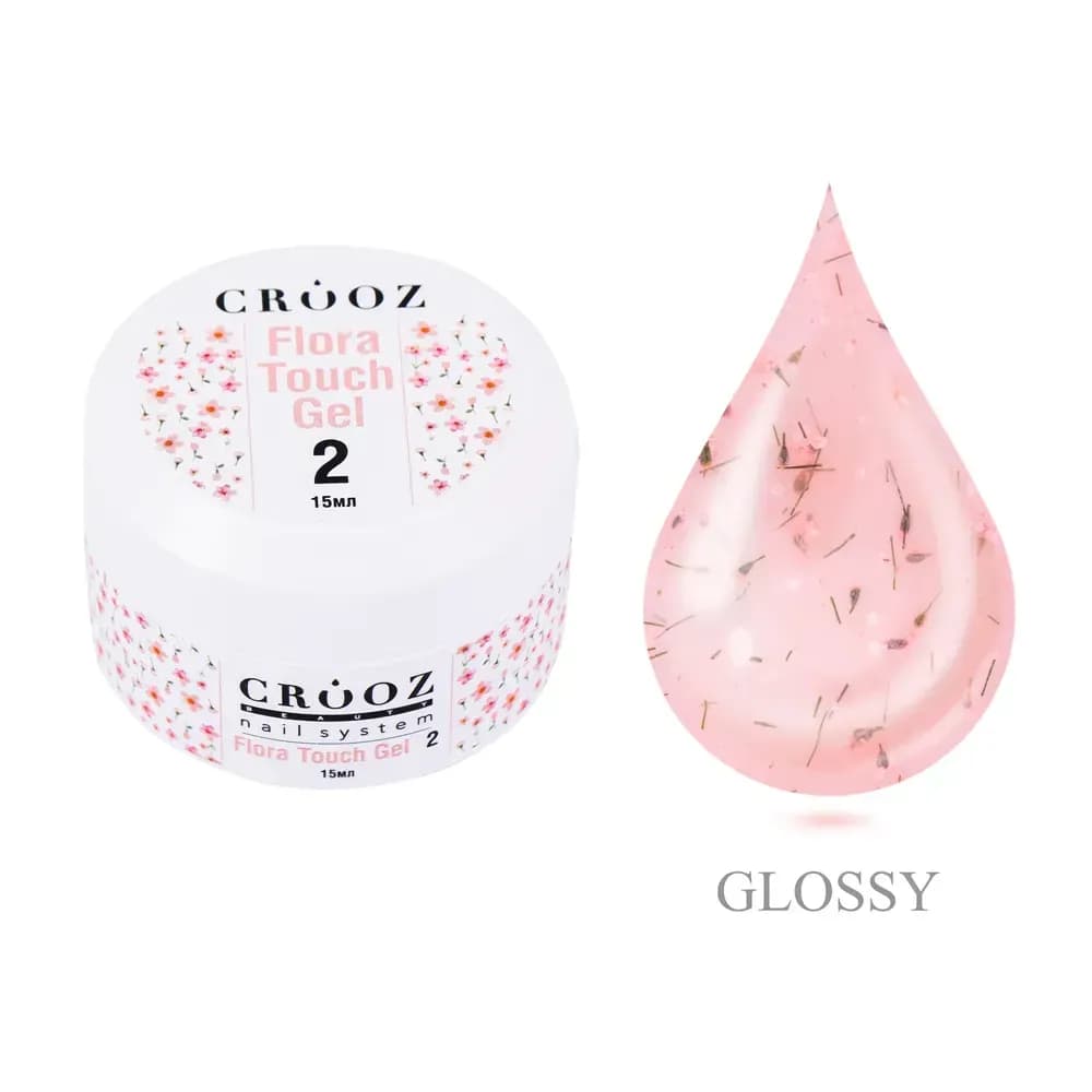 Гель будівельний Crooz Flora Touch Gel 02 напівпрозорий рожевий з сухоцвітами 15 мл