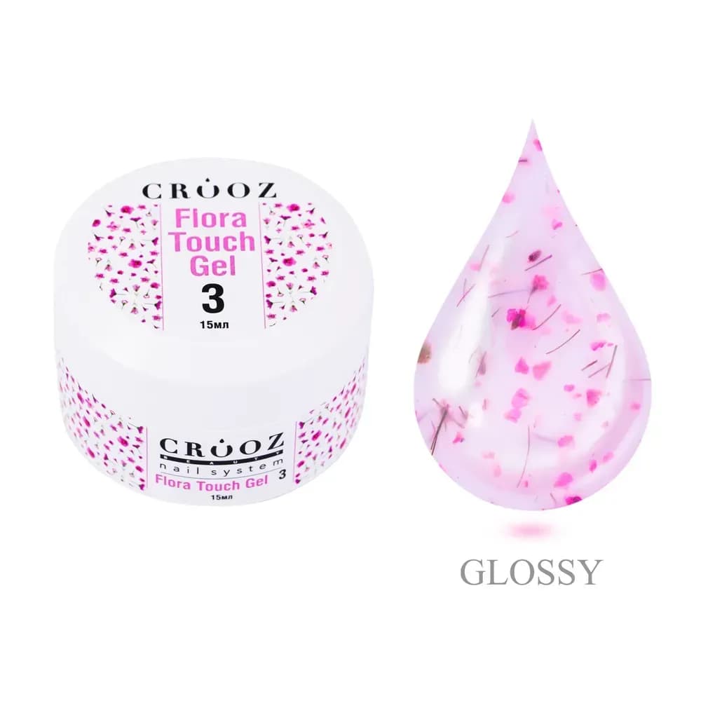 Гель будівельний Crooz Flora Touch Gel 03 молочний з рожевими сухоцвітами 15 мл