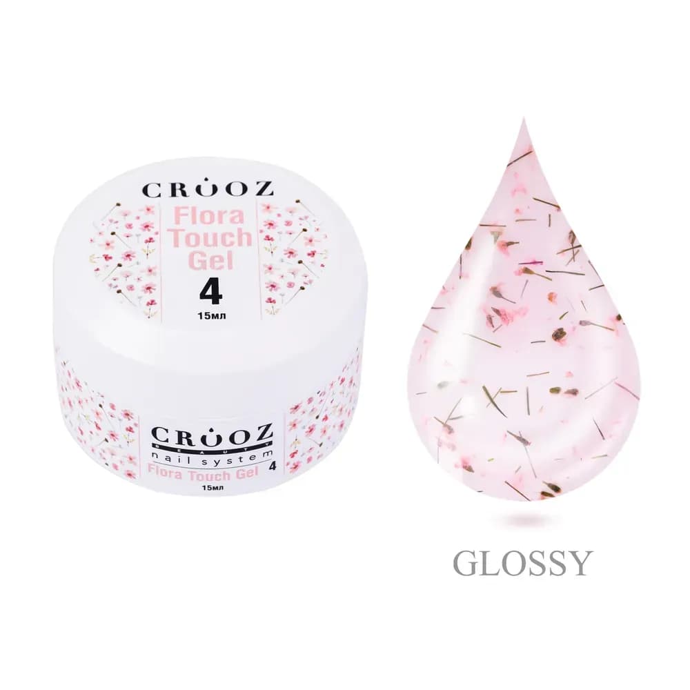 Гель будівельний Crooz Flora Touch Gel 04 персиковий з рожевими сухоцвітами 15 мл