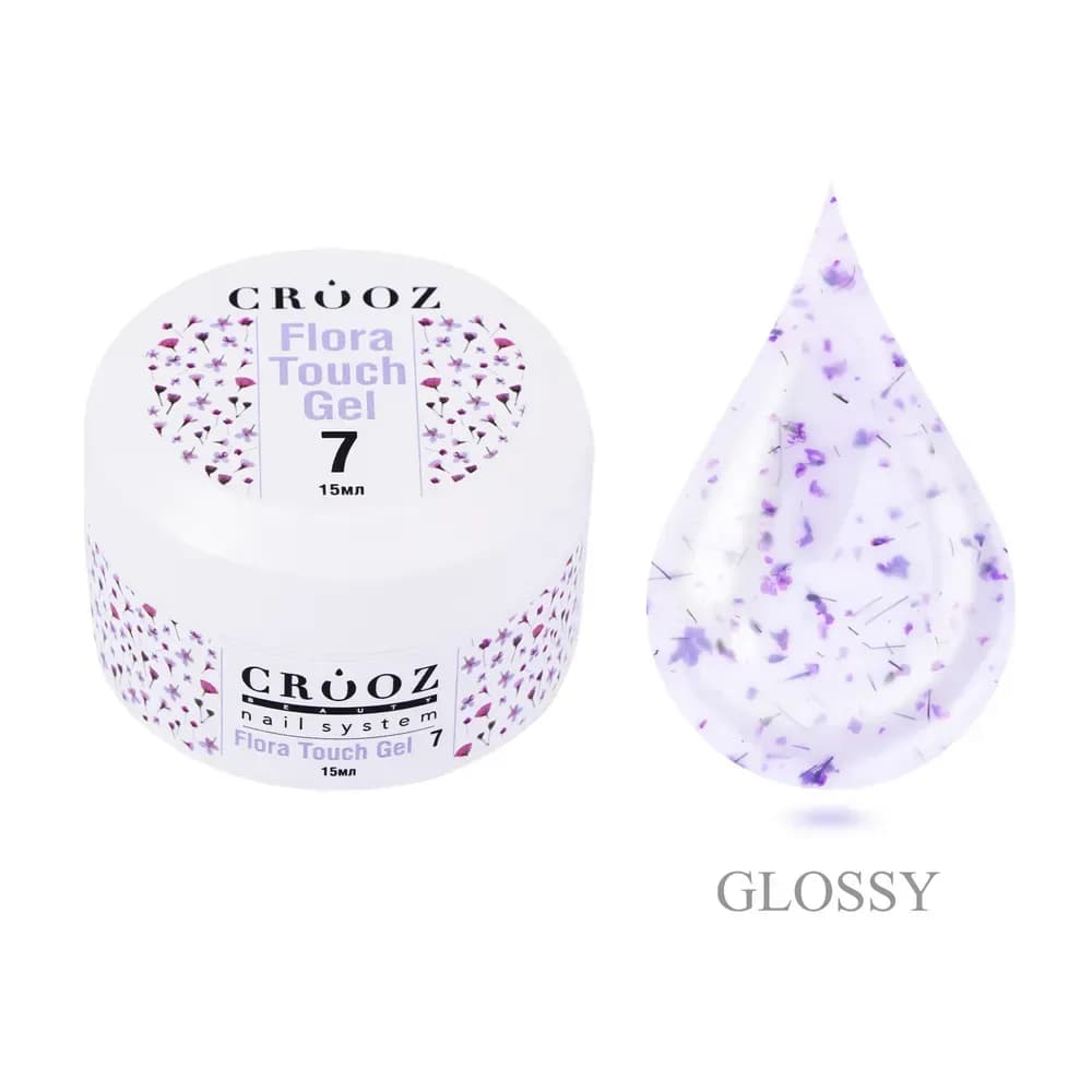 Гель будівельний Crooz Flora Touch Gel 07 молочний з фіолетовими сухоцвітами 15 мл
