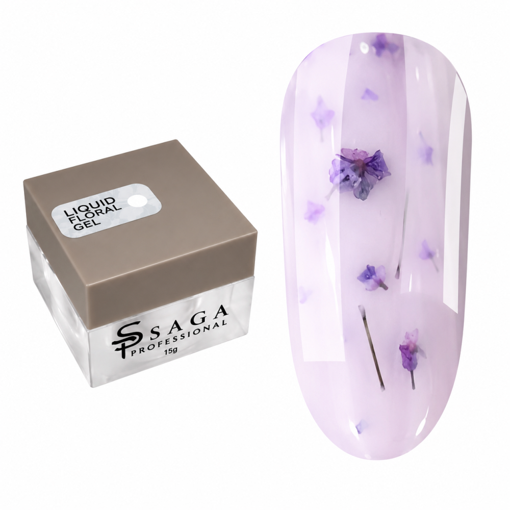 Жидкий гель Saga Professional Liquid Floral Gel 02 с сухоцветами молочно-лиловый 15 мл