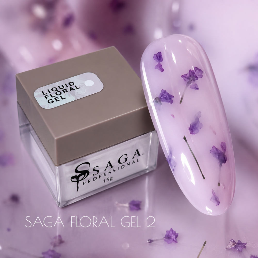 Жидкий гель Saga Professional Liquid Floral Gel 02 с сухоцветами молочно-лиловый 15 мл