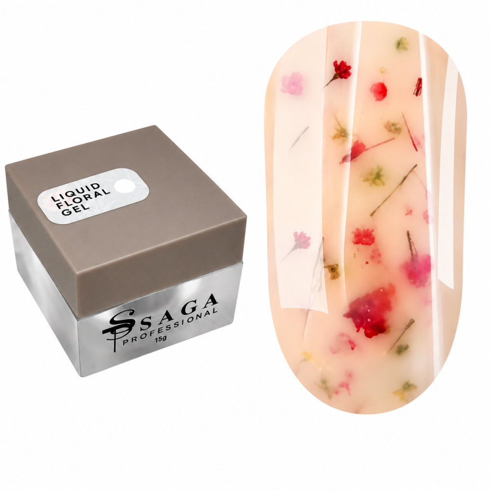 Жидкий гель Saga Professional Liquid Floral Gel 04 с сухоцветами теплый молочный 15 мл