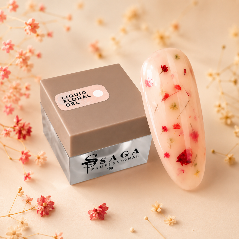 Жидкий гель Saga Professional Liquid Floral Gel 04 с сухоцветами теплый молочный 15 мл