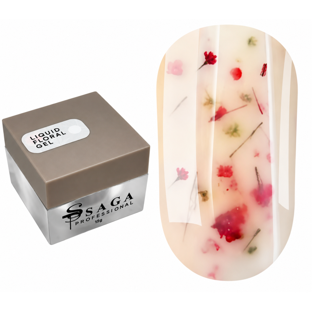 Жидкий гель Saga Professional Liquid Floral Gel 05 с сухоцветами нежный кремовый 15 мл