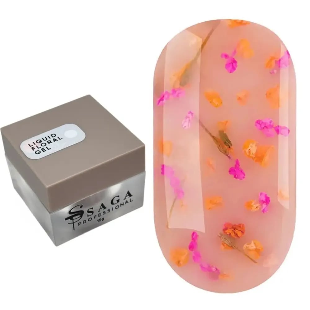 Жидкий гель Saga Professional Liquid Floral Gel 06 с сухоцветами нежный персик 15 мл