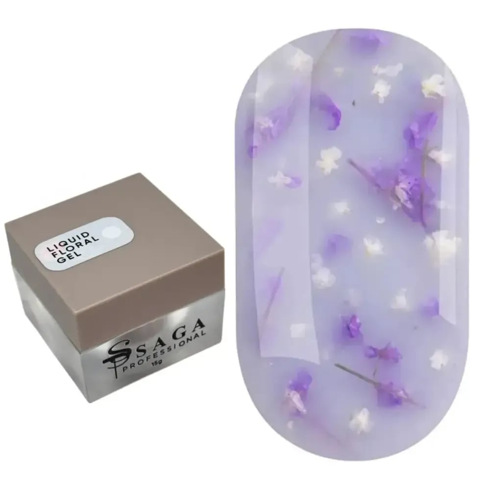Жидкий гель Saga Professional Liquid Floral Gel 07 с сухоцветами нежный сиреневый 15 мл