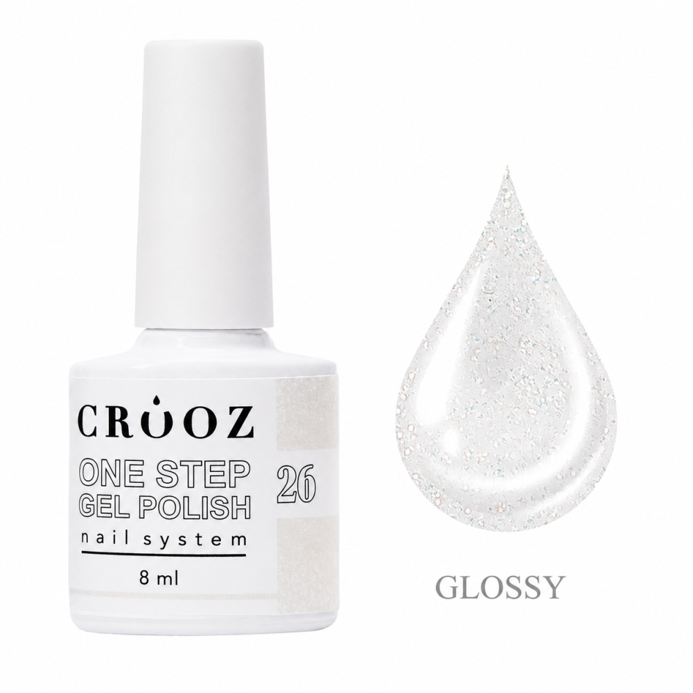 Гель-лак однофазный Crooz One Step Shimmer 026 молочно-белый с серебряным шиммером 8 мл