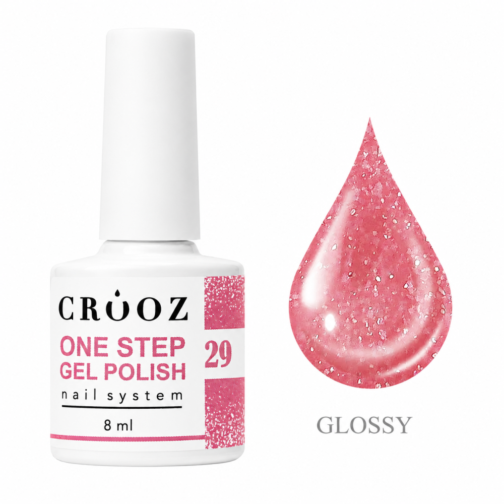 Гель-лак однофазный Crooz One Step Shimmer 029 персиково-розовый с мелкими сияющими частицами 8 мл