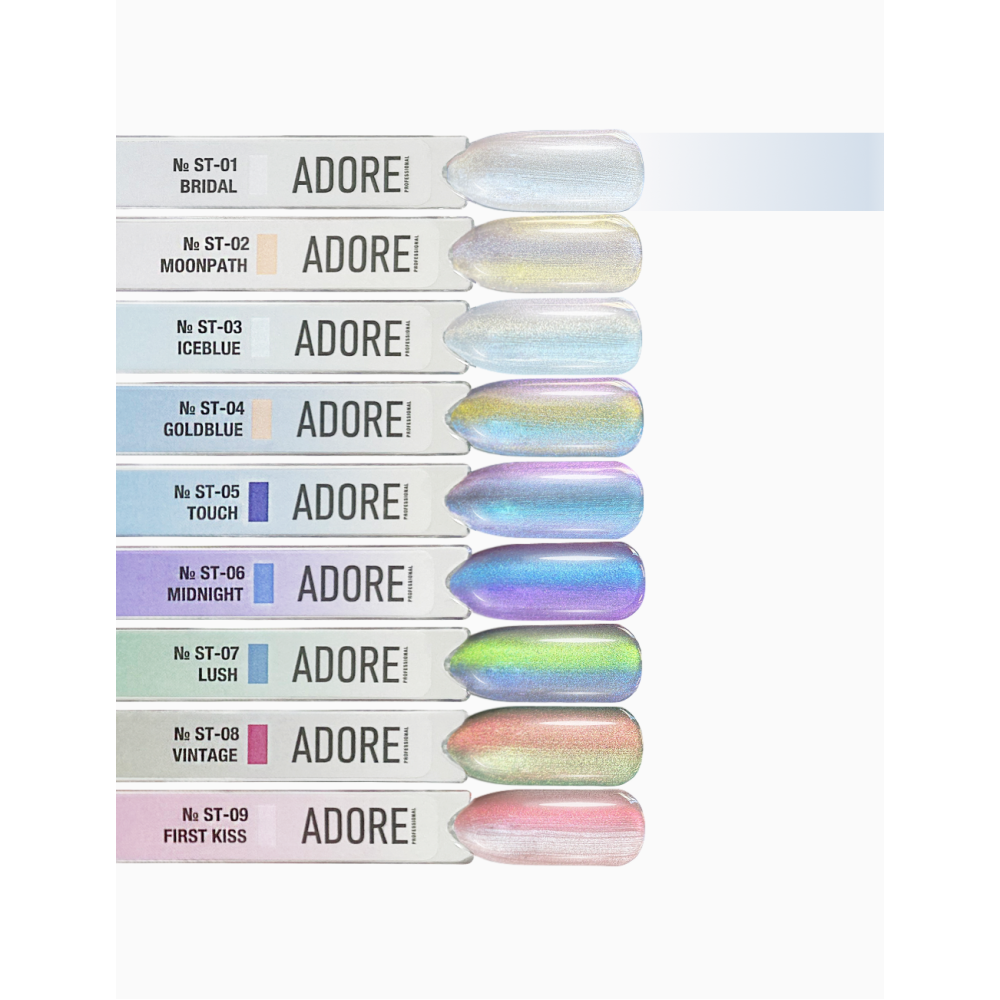 Гель-лак Adore Professional Cats Eye Satin St-01 Bridal сріблясто-білий із делікатним переливом 12 мл