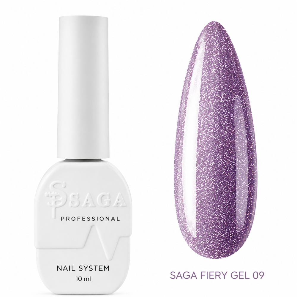 Гель-лак Saga Professional Fiery Gel 09 сиреневый аметист со светоотражающими шиммерами и мелкими блестками 10 мл