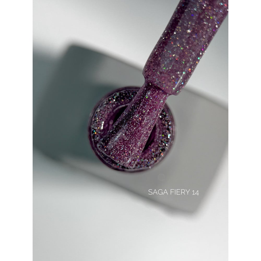 Гель-лак Saga Professional Fiery Gel 14 лилово-розовый со светоотражающими шиммерами и мелкими блестками 10 мл