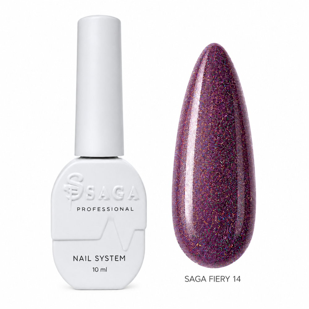 Гель-лак Saga Professional Fiery Gel 14 лилово-розовый со светоотражающими шиммерами и мелкими блестками 10 мл