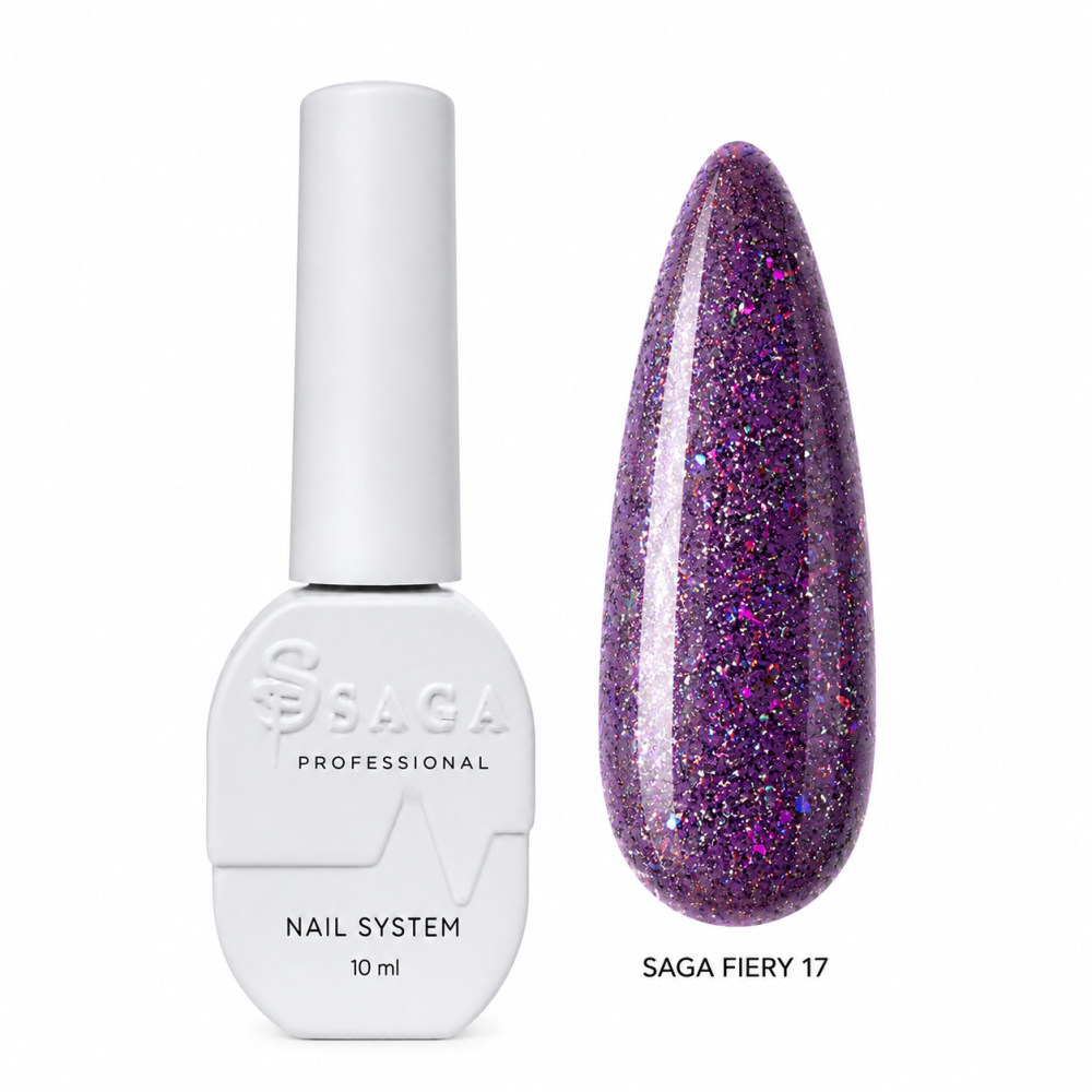 Гель-лак Saga Professional Fiery Gel 17 сиреневый со светоотражающими шиммерами и блестками 10 мл