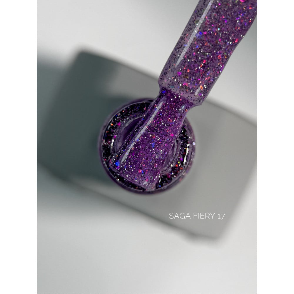 Гель-лак Saga Professional Fiery Gel 17 сиреневый со светоотражающими шиммерами и блестками 10 мл