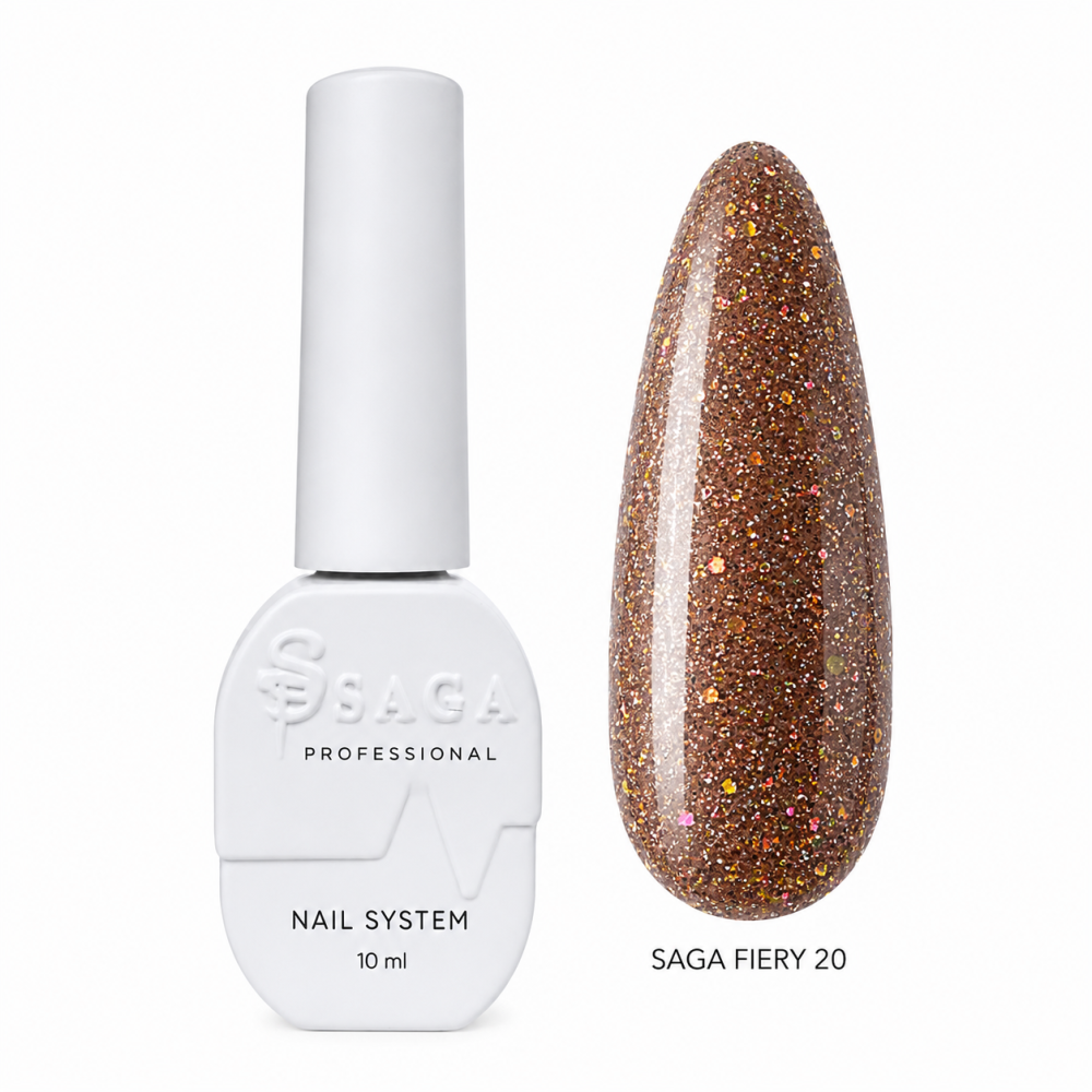 Гель-лак Saga Professional Fiery Gel 20 розовое золото со светоотражающими шиммерами и блестками 10 мл