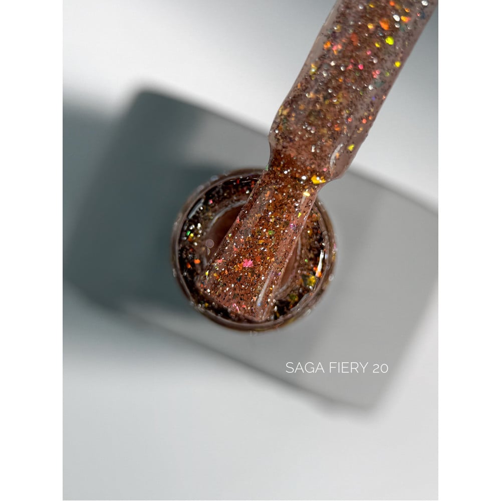 Гель-лак Saga Professional Fiery Gel 20 розовое золото со светоотражающими шиммерами и блестками 10 мл
