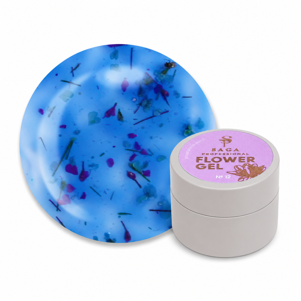 Гель Saga Professional Flower Gel 12 с сухоцветами цвет голубой 5 мл