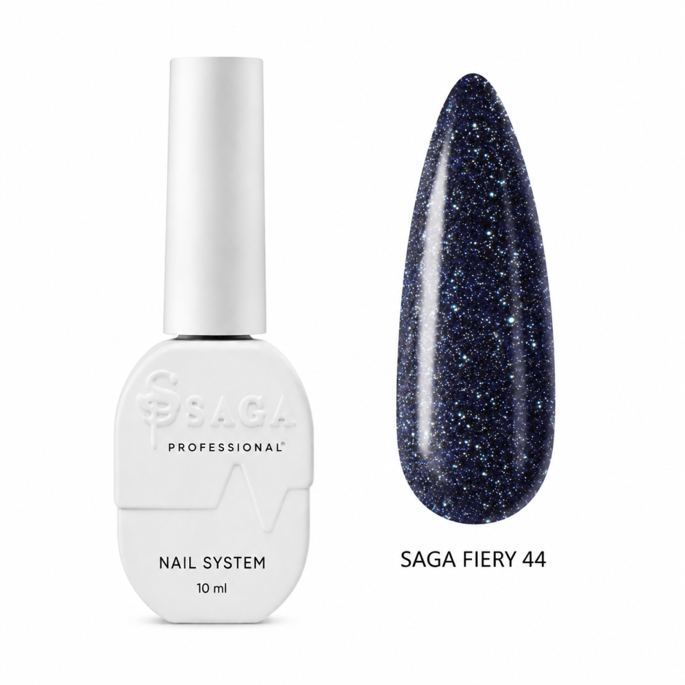 Гель-лак Saga Professional Fiery Gel 44 черный со светоотражающими шиммерами 10 мл