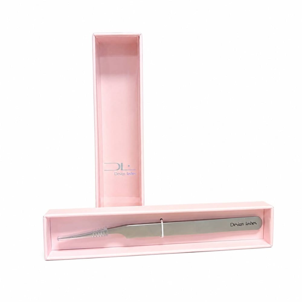 Пинцет Design Lashes для наращивания ресниц Дельфин S/04-MS с насечками прямой с изгибом матовый сатин 14 см