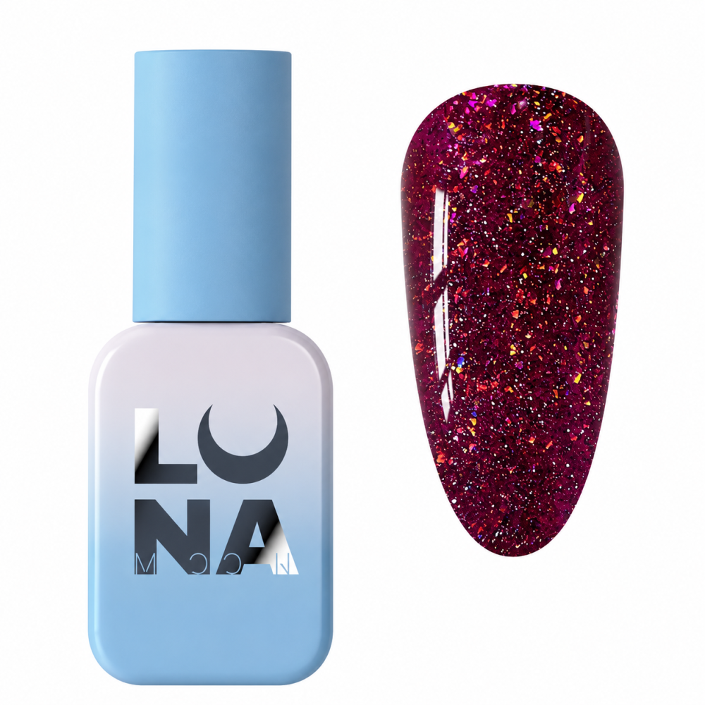 Гель-лак Luna Color Reflection 215 бордовий з блискітками світловідбиваючий 8 мл