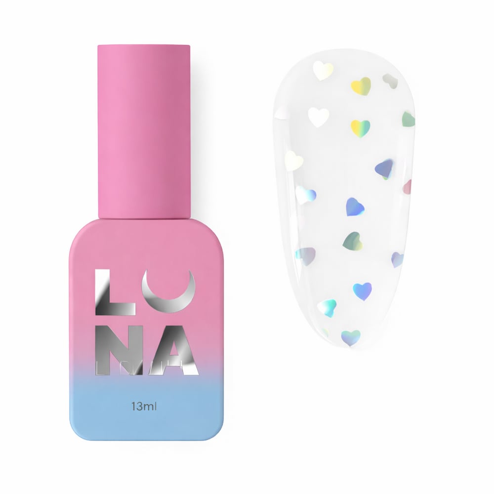 Топ для гель-лака без липкого слоя Luna Top Heartbeat 02 с голографическими сердечками 13 мл