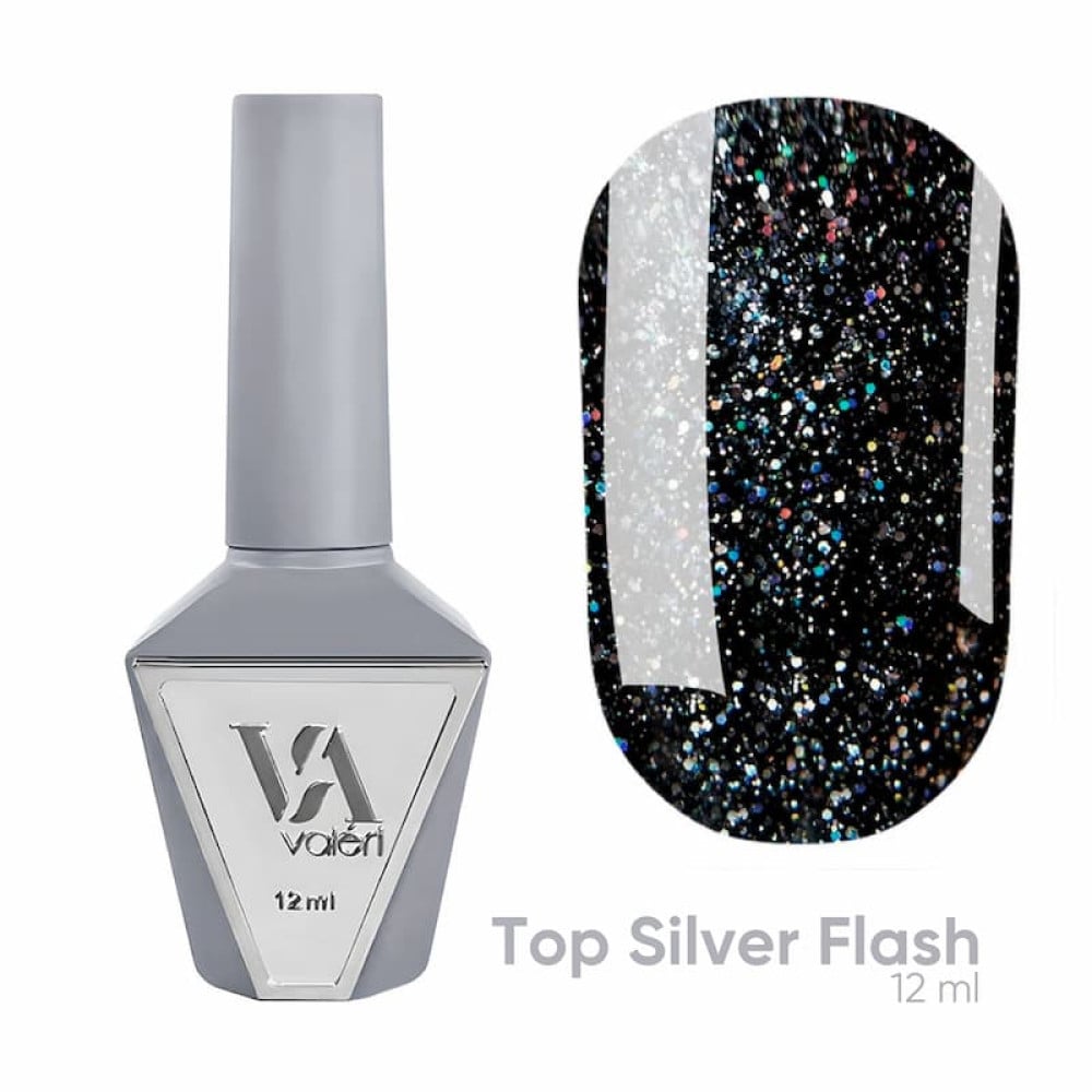 Топ для гель-лаку без липкого шару Valeri Top Silver Flash світловідбиваючий 12 мл