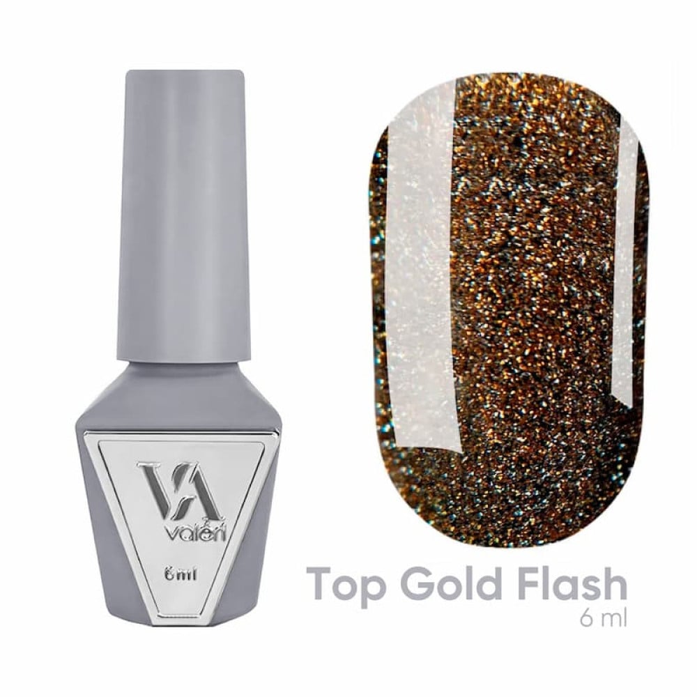 Топ для гель-лаку без липкого шару Valeri Top Gold Flash світловідбиваючий 6 мл