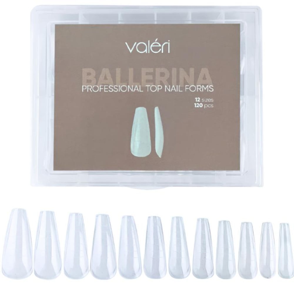 Верхние формы для наращивания ногтей Valeri Professional Top Nail Forms Balerine балерина с разметкой прозрачные 120 шт