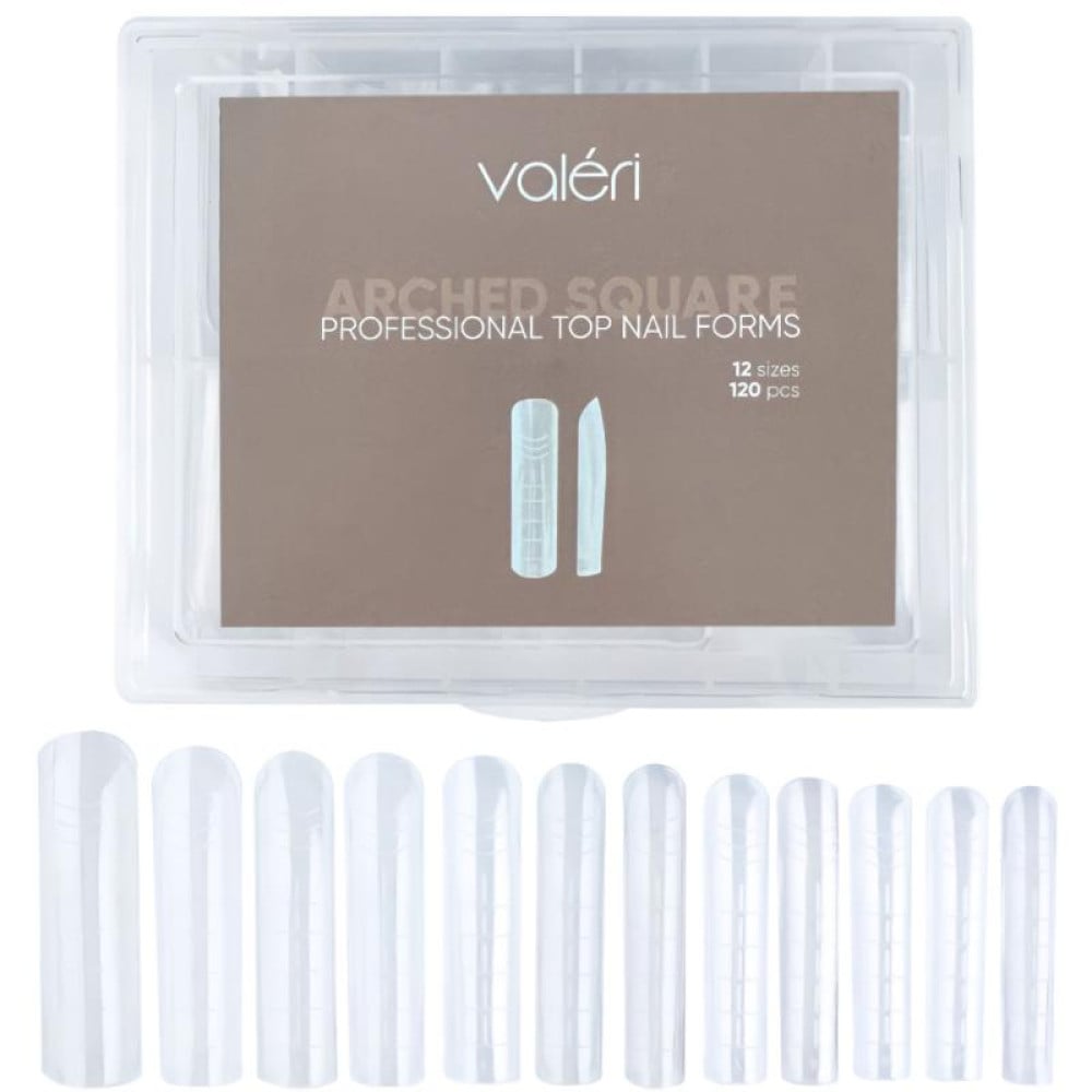 Верхние формы для наращивания ногтей Valeri Professional Top Nail Forms Arched Square арочный квадрат с разметкой прозрачные 120 ш
