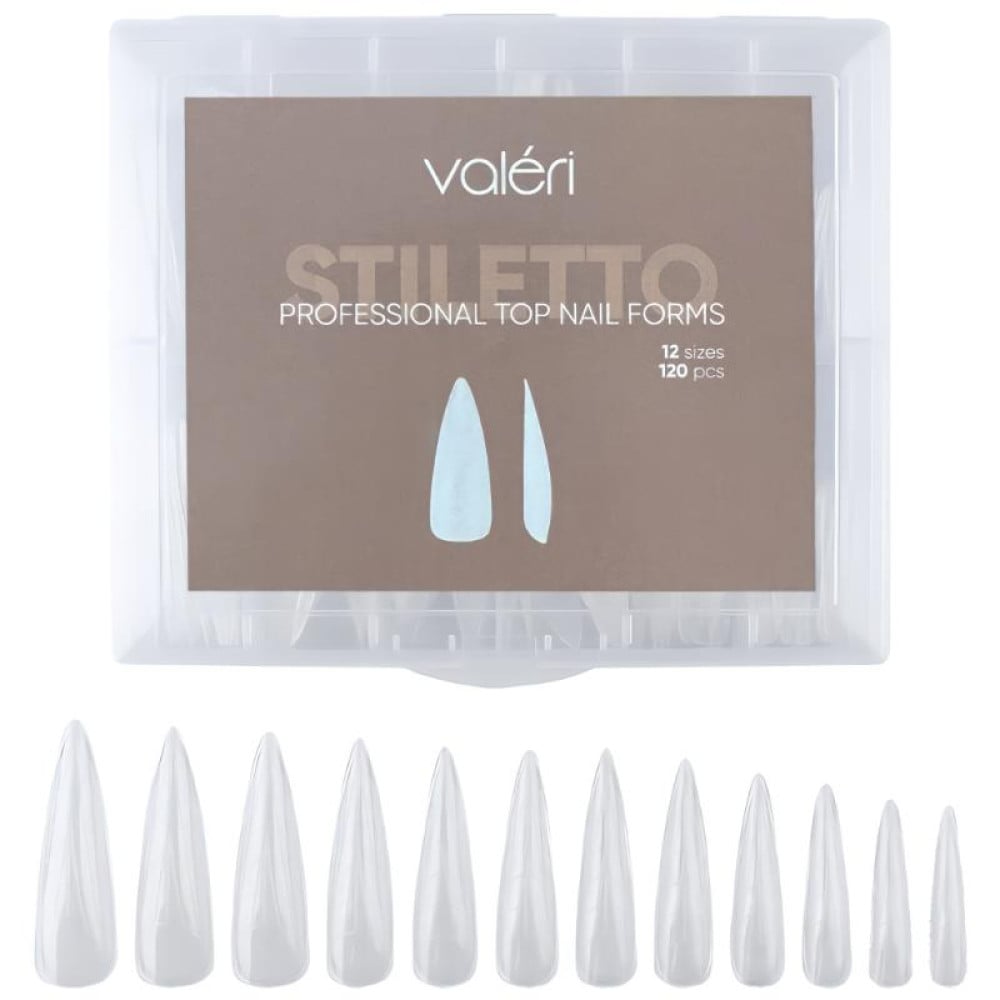 Верхние формы для наращивания ногтей Valeri Professional Top Nail Forms Stiletto стилет с разметкой прозрачные 120 шт