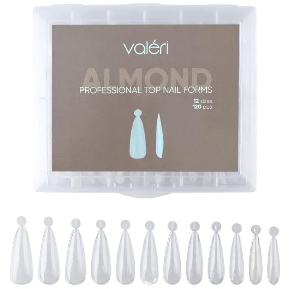 Верхние формы для наращивания ногтей Valeri Professional Top Nail Forms Almond миндаль с разметкой прозрачные 120 шт