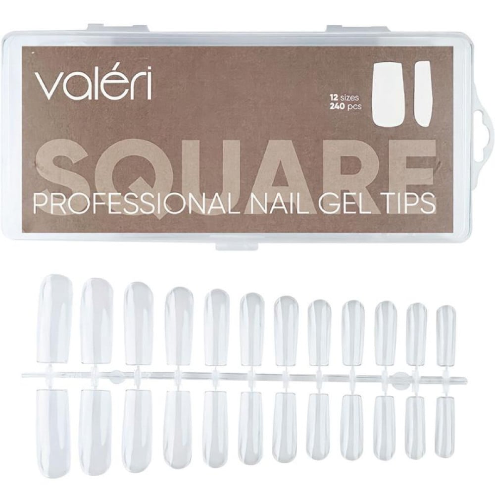 Типсы гелевые для наращивания ногтей Valeri Professional Nail Gel Tips Square 240 шт квадрат