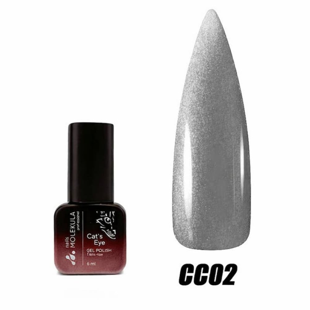 Гель-лак Nails Molekula Ceramic Cats Eye CC02 сріблястий фіолетово-сірий з шимером 6 мл