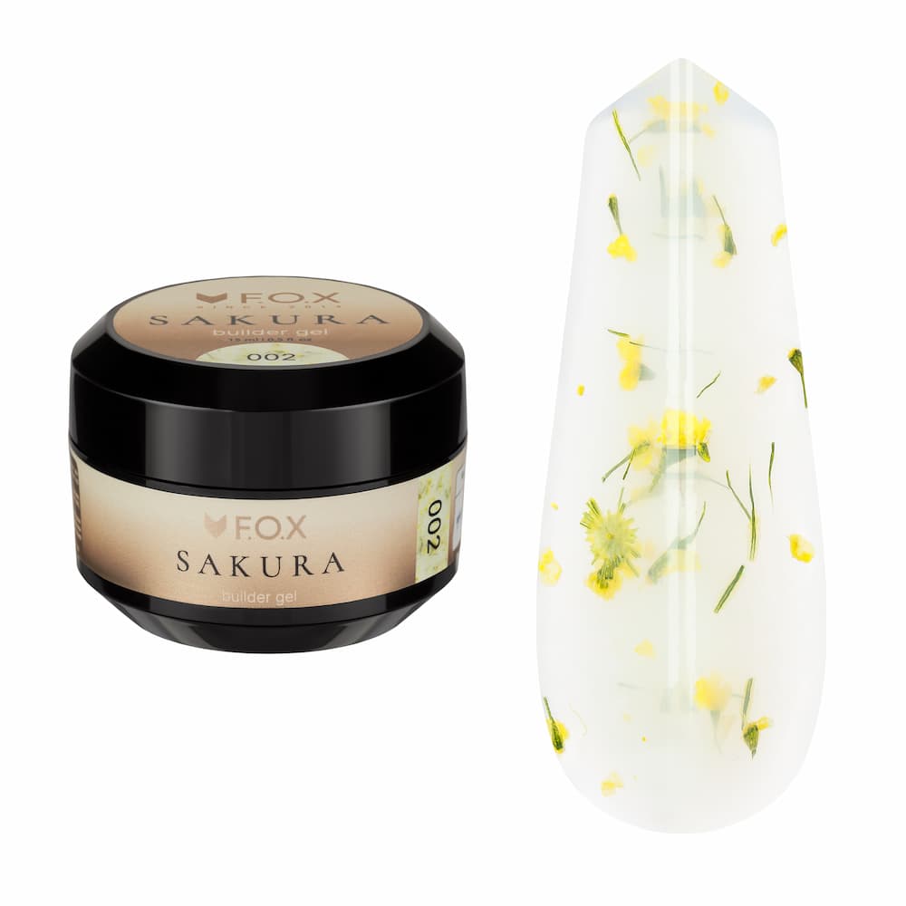 Гель F.O.X будівельний Builder Gel Sakura 002 молочний з жовтими сухоцвітами 15 мл