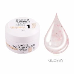 Гель строительный Crooz Flourish Crush Builder Gel 01 молочно-розовый с белыми хлопьями и золотыми вкраплениями 15 мл