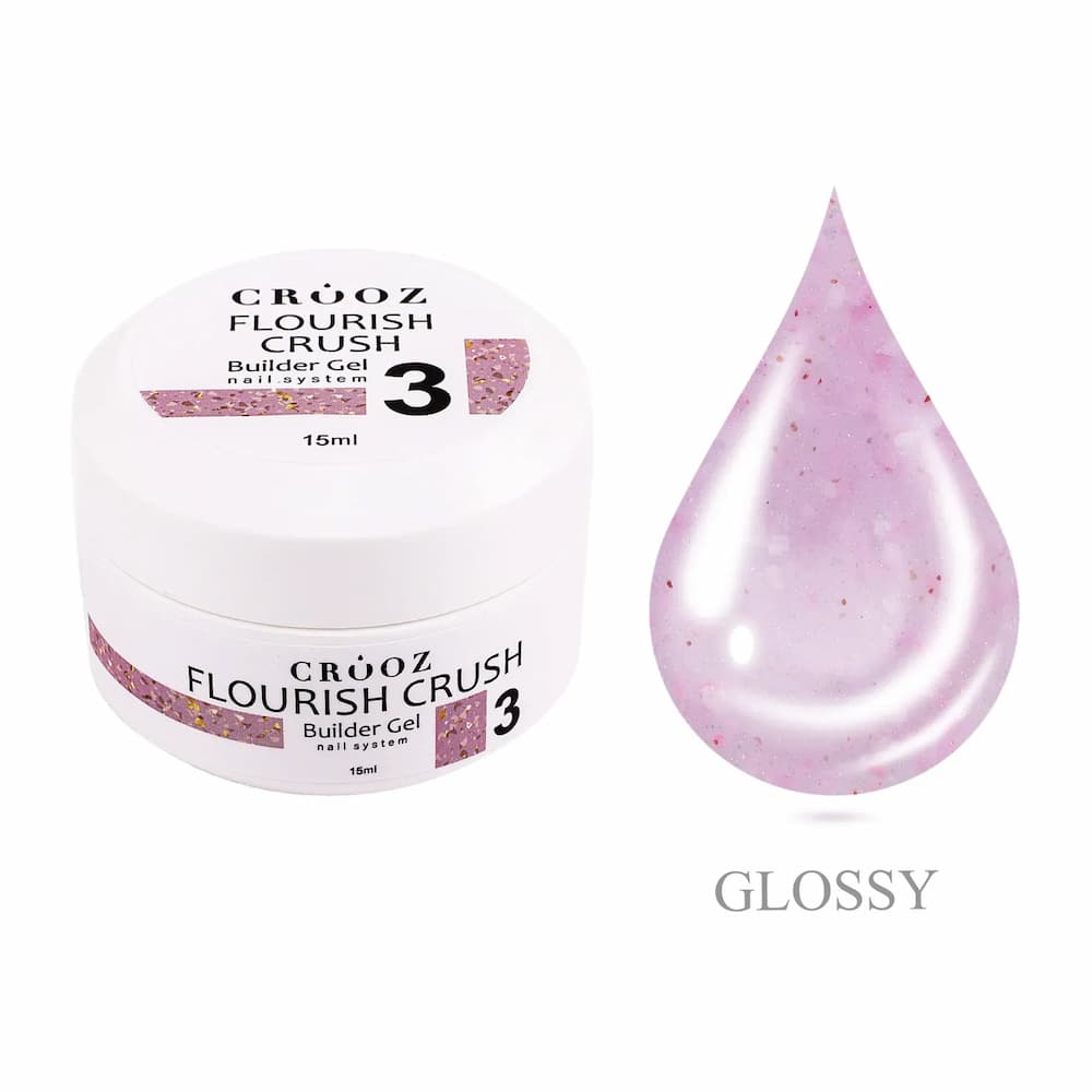 Гель будівельний Crooz Flourish Crush Builder Gel 03 пудрово-бузковий з білими вкрапленнями 15 мл