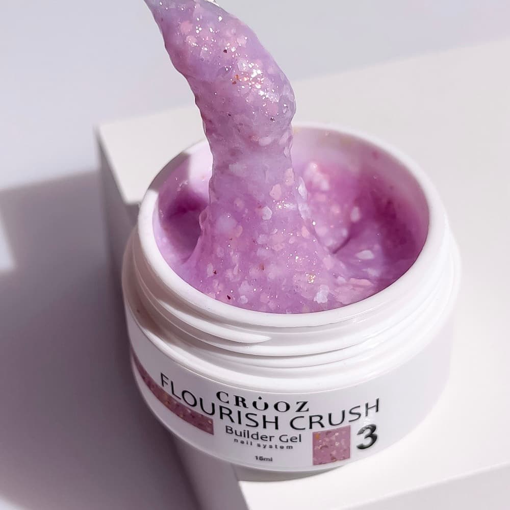 Гель будівельний Crooz Flourish Crush Builder Gel 03 пудрово-бузковий з білими вкрапленнями 15 мл