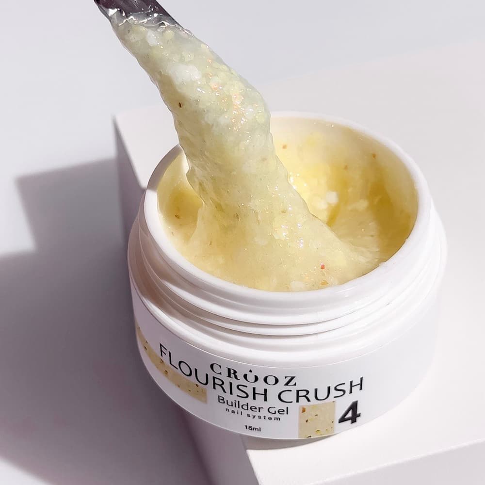Гель будівельний Crooz Flourish Crush Builder Gel 04 світло-лимонний з жовто-білими вкрапленнями 15 мл