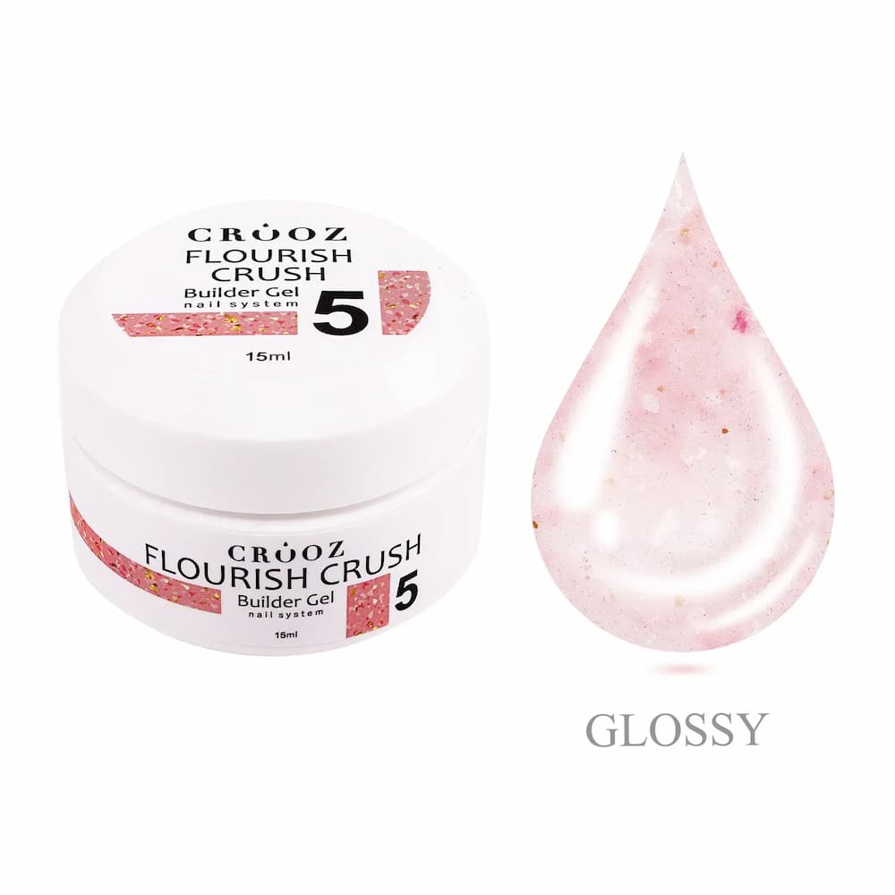 Гель будівельний Crooz Flourish Crush Builder Gel 05 ніжний рожево-персиковий із теплими нюдовими частинками 15 мл