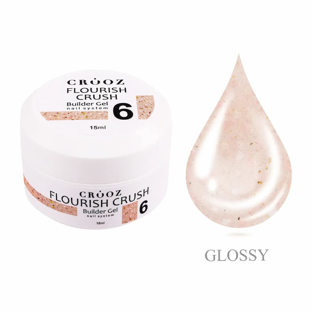 Гель будівельний Crooz Flourish Crush Builder Gel 06 кремово-бежевий із теплими світлими частинками 15 мл