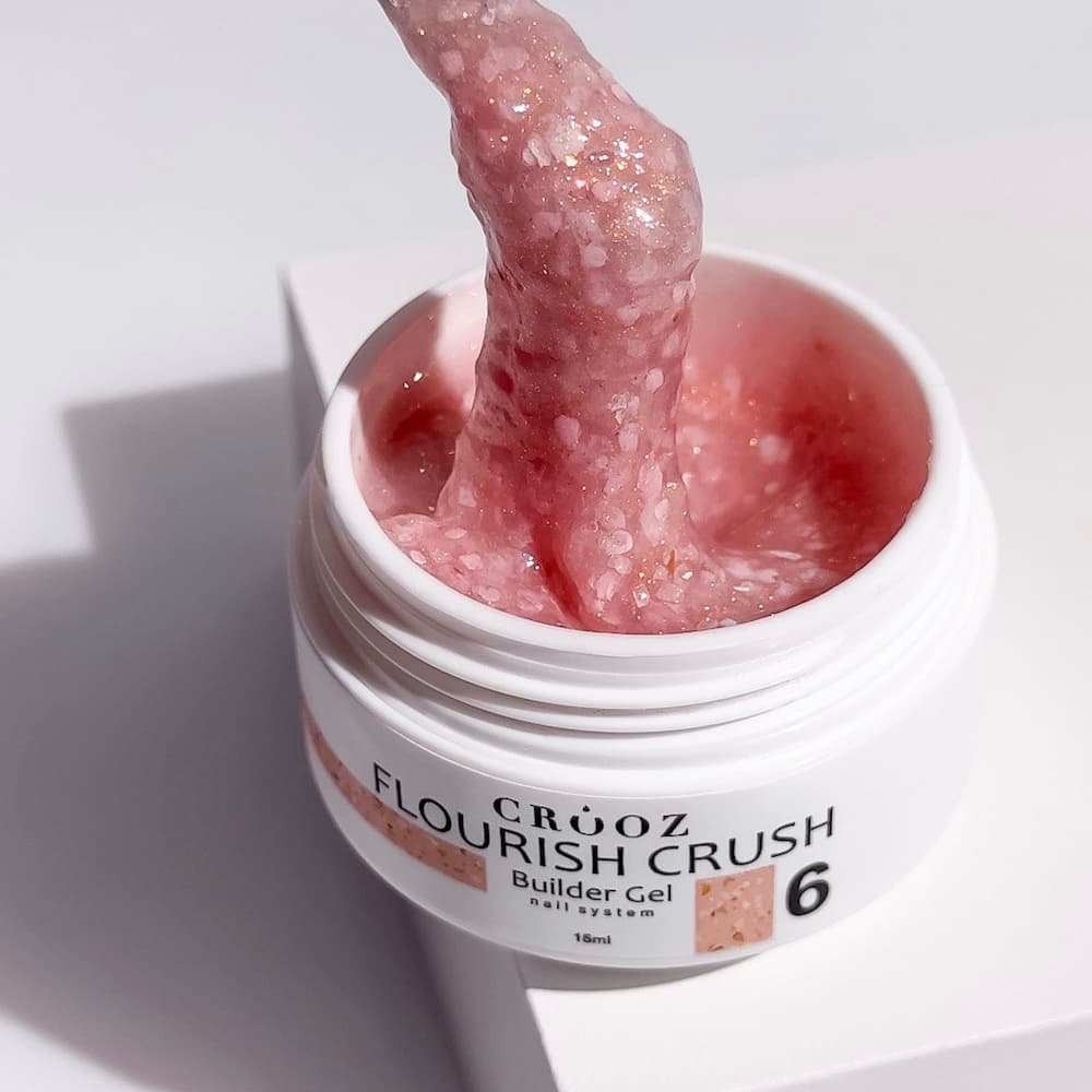 Гель будівельний Crooz Flourish Crush Builder Gel 06 кремово-бежевий із теплими світлими частинками 15 мл